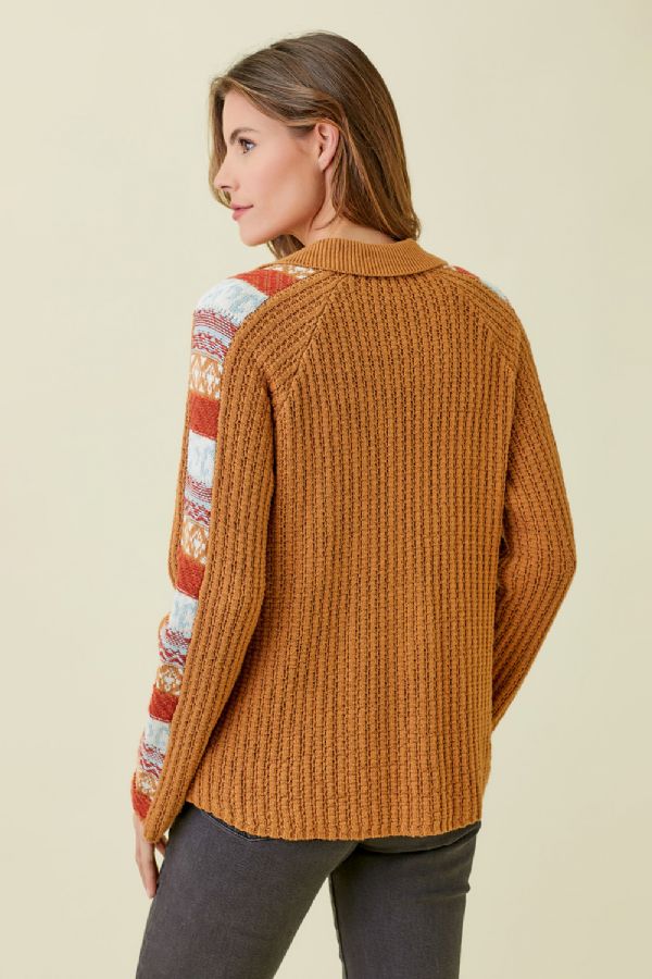 Mystree Mixed Weaving Sweater Jacket Caramel