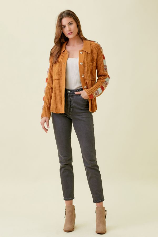 Mystree Mixed Weaving Sweater Jacket Caramel
