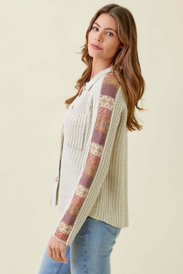 Mystree Mixed Weaving Sweater Jacket Oatmeal