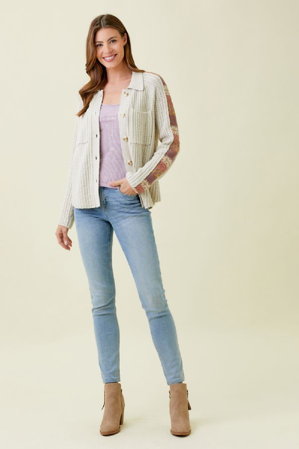 Mystree Mixed Weaving Sweater Jacket Oatmeal