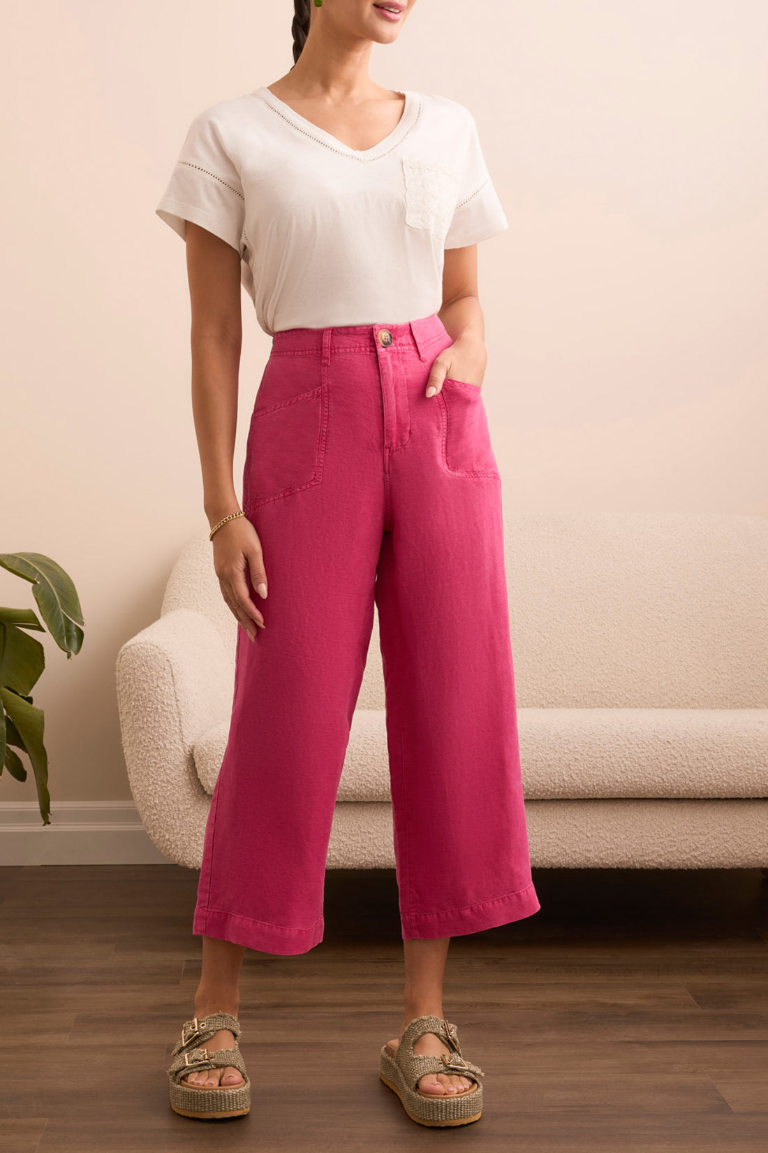 Tribal Brooke Flowy Wide Leg Crop Pants