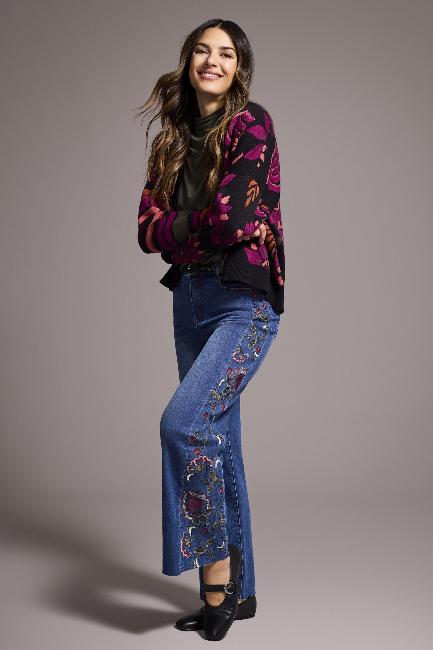 Tribal Brooke Hugging Jeans With Fancy Embroidery
