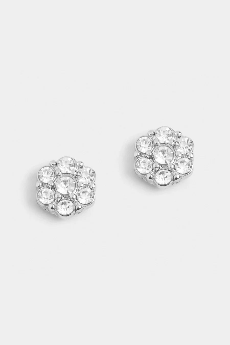 Silver Blooming Flower with Stones Stud Earrings