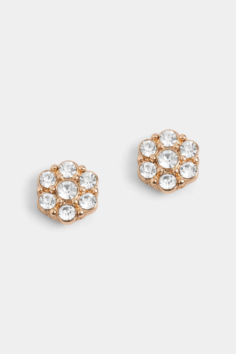 Gold Blooming Flower with Stones Stud Earrings