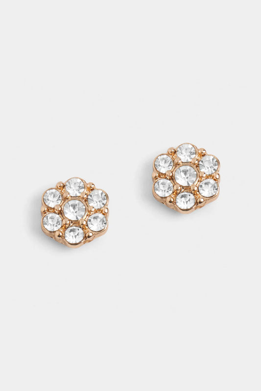 Gold Blooming Flower with Stones Stud Earrings