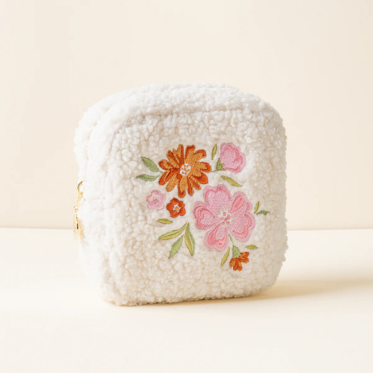 Square Dainty Floral Pink Teddy Pouch