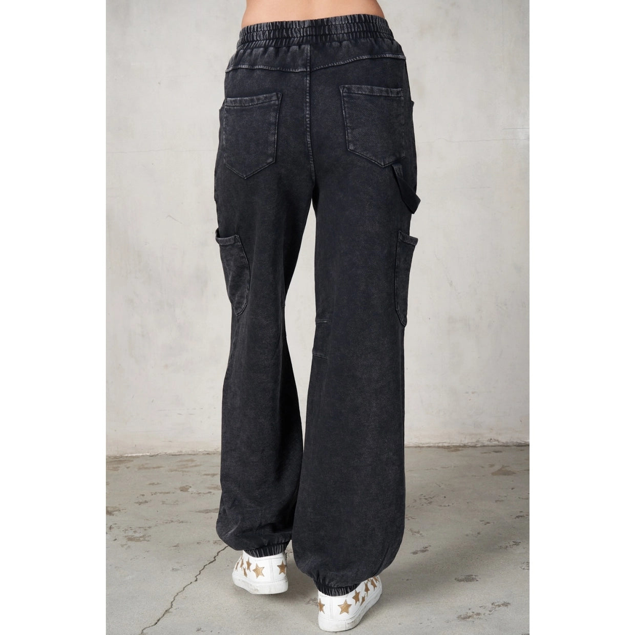 LaLaMia Garment Washed Terry Cargo Sweatpants