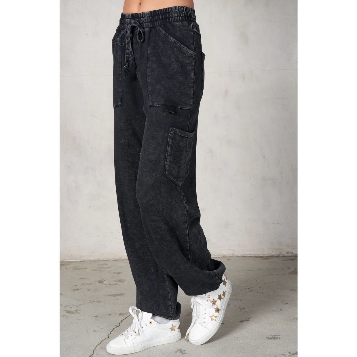 LaLaMia Garment Washed Terry Cargo Sweatpants