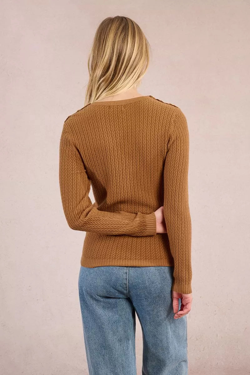 Molly Bracken Cable Knit Buttoned Shoulder Sweater
