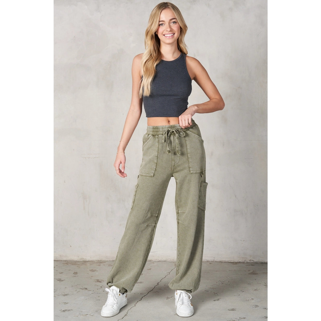 Garment Washed Terry Cargo Sweatpants