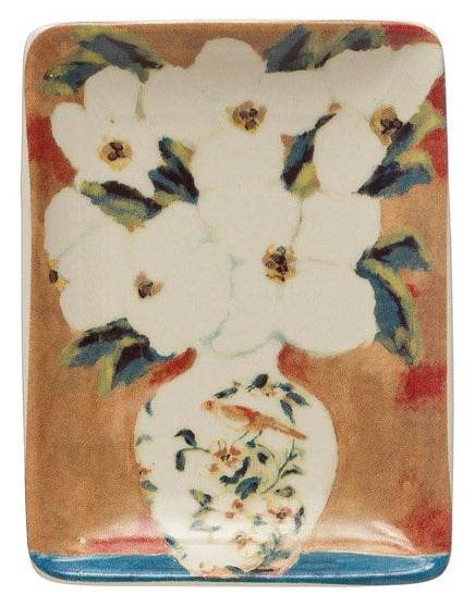 Stoneware Dish with Flowers in Vase