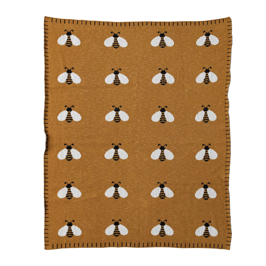 Cotton Knit Baby Blanket With Bees