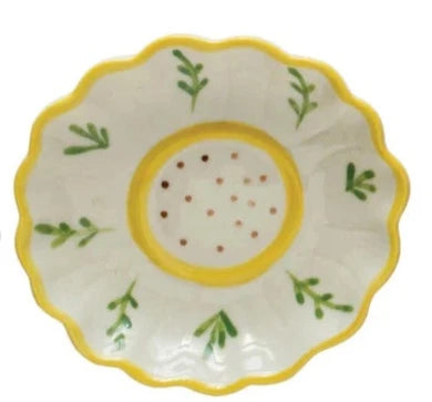 Hand Painted Stoneware Dish Flower