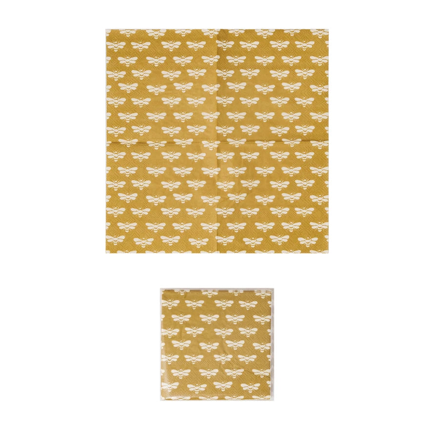 Paper Cocktail Napkins With Bee Pattern
