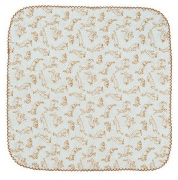 Cotton Burp Cloth With Rabbits & Stitched Trim