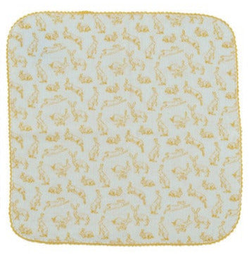 Cotton Burp Cloth With Rabbits & Stitched Trim