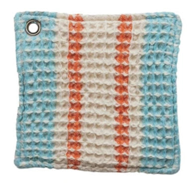 oven Cotton Waffle Weave Pot Holder WithStripes & Metal Grommet