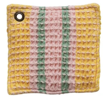 oven Cotton Waffle Weave Pot Holder WithStripes & Metal Grommet