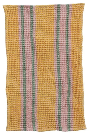 Woven Cotton Waffle Weave Tea Towel With Stripes