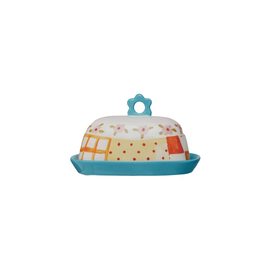 Hand-Painted Stoneware Butter Dish