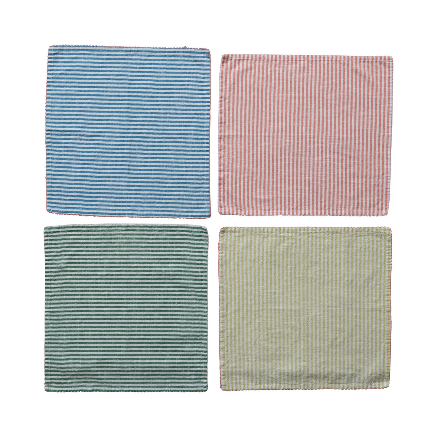 Woven Cotton Striped Napkins with Stitched Colored Trim