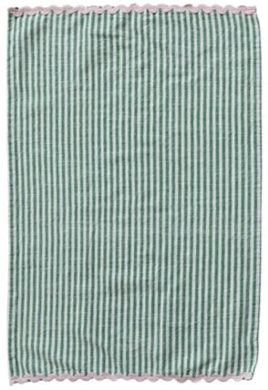 Woven Cotton Striped Tea Towel With Ric Rac Trim