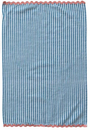 Woven Cotton Striped Tea Towel With Ric Rac Trim