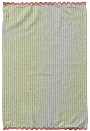 Woven Cotton Striped Tea Towel With Ric Rac Trim