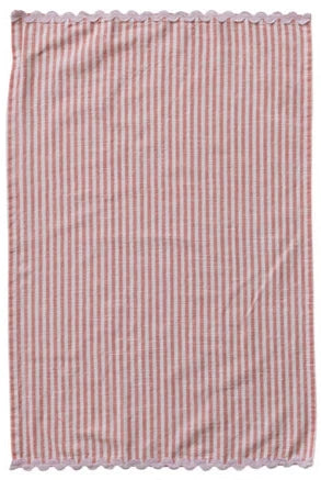 Woven Cotton Striped Tea Towel With Ric Rac Trim