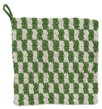 Cotton Crocheted Pot Holder With Check Pattern