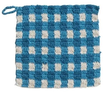 Cotton Crocheted Pot Holder With Check Pattern