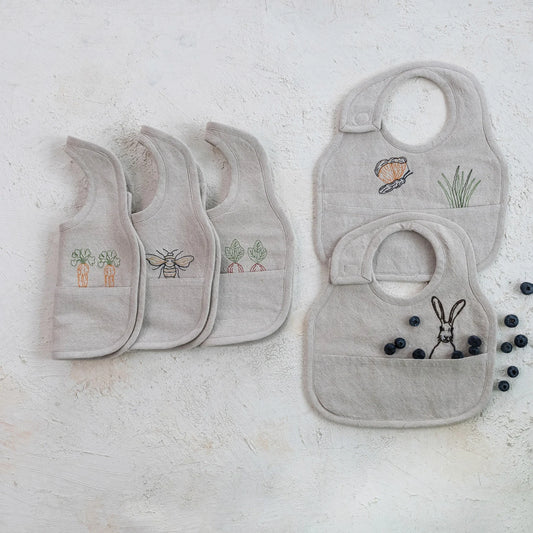 Embroidered Cotton & Linen Bib