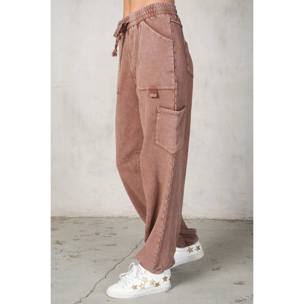 LaLaMia Garment Washed Terry Cargo Sweatpants