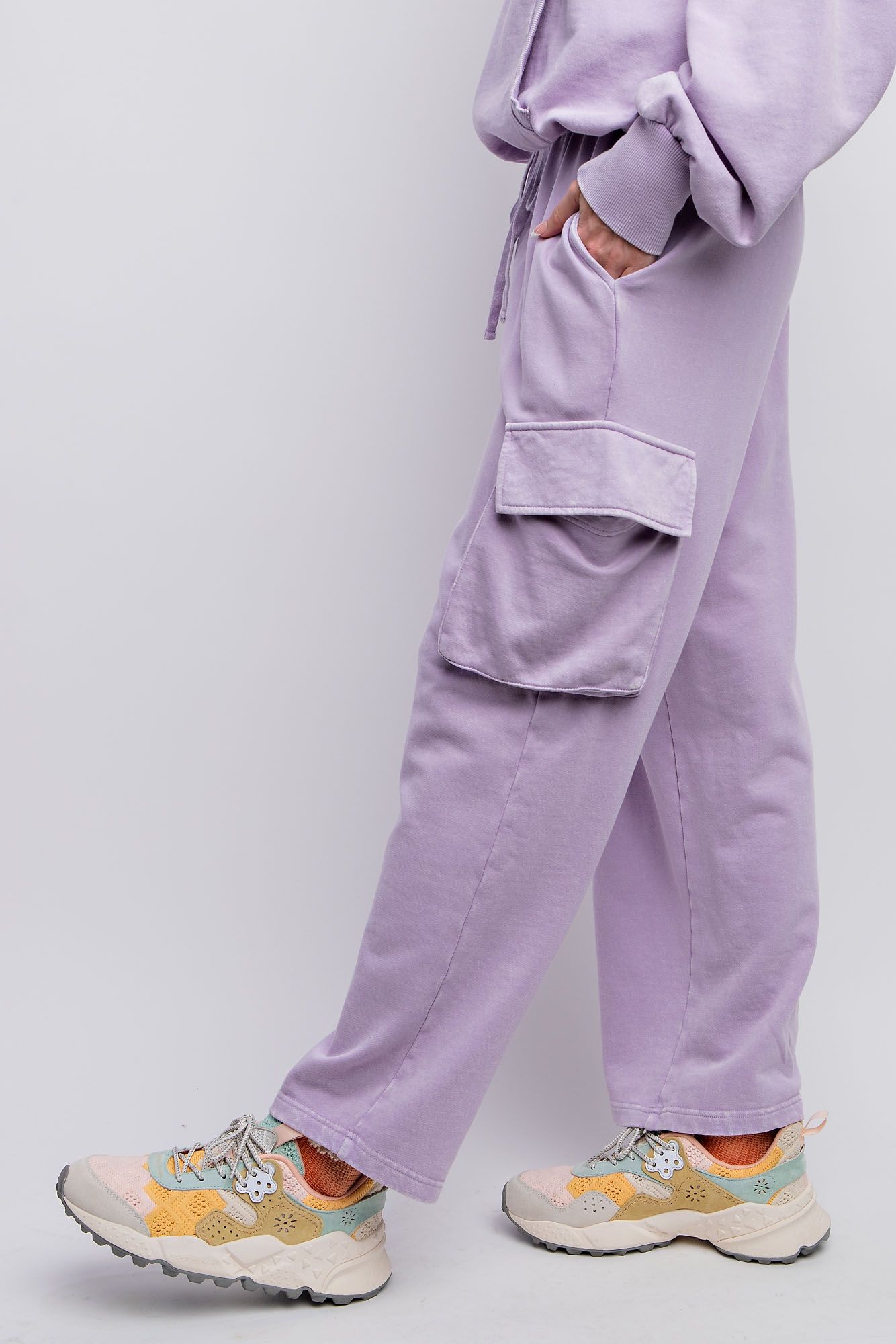 Easel Mineral Washed Terry Knit Pant Lilac