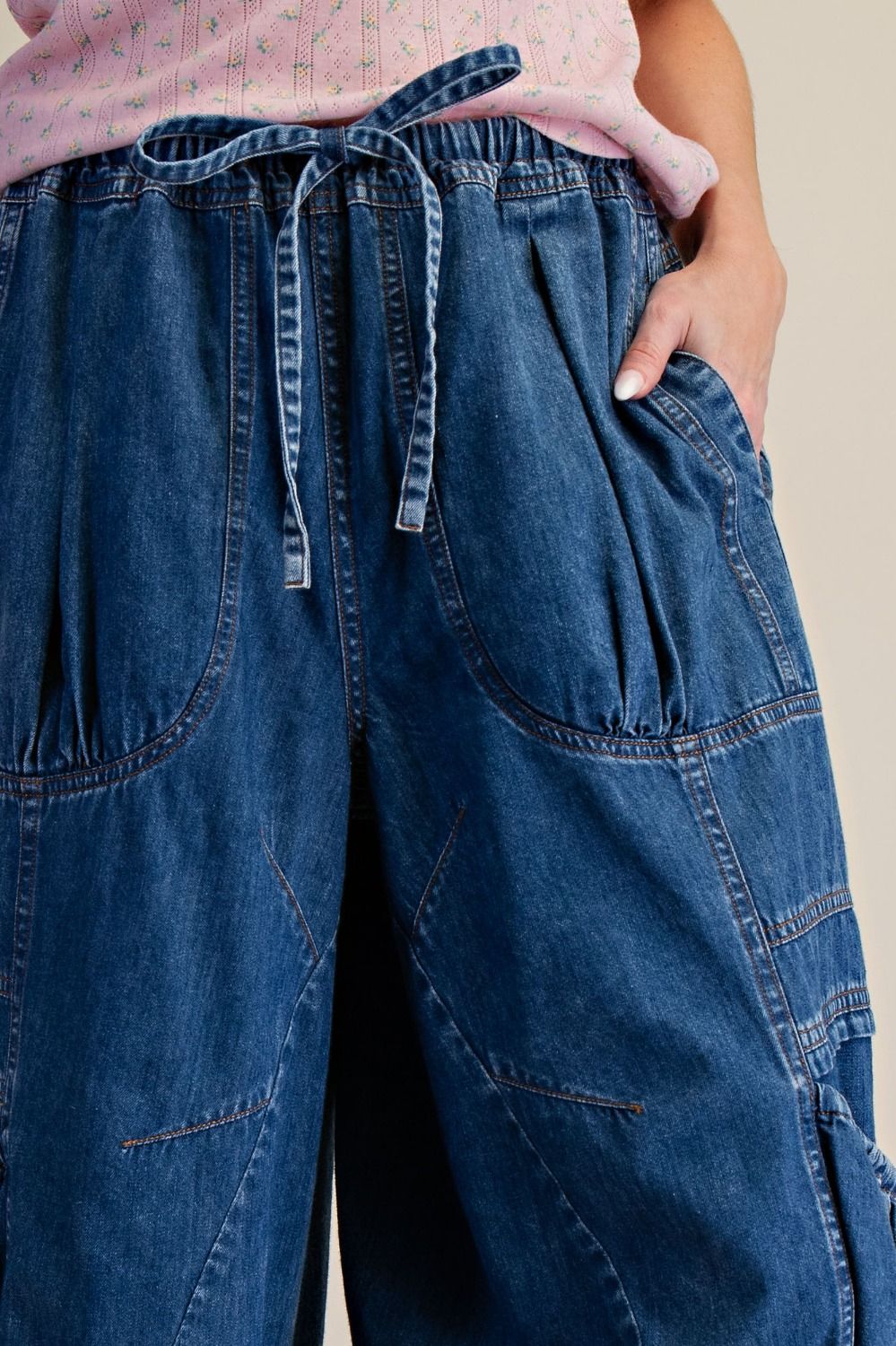 Easel Special Washed Denim Cargo Pants