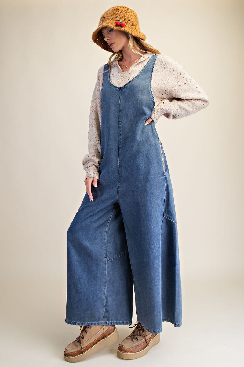 Easel Washed Chambray Jumpsuit