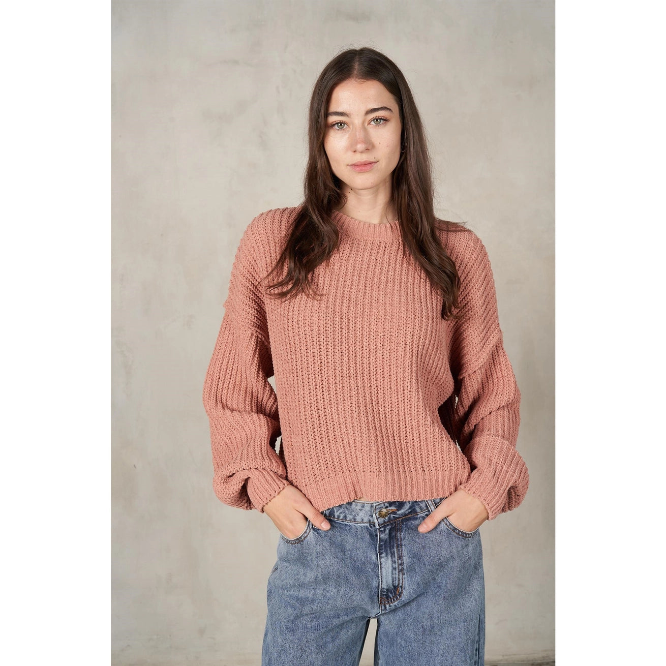 LALAMIA Drop Shoulder Crewneck Knit Sweater