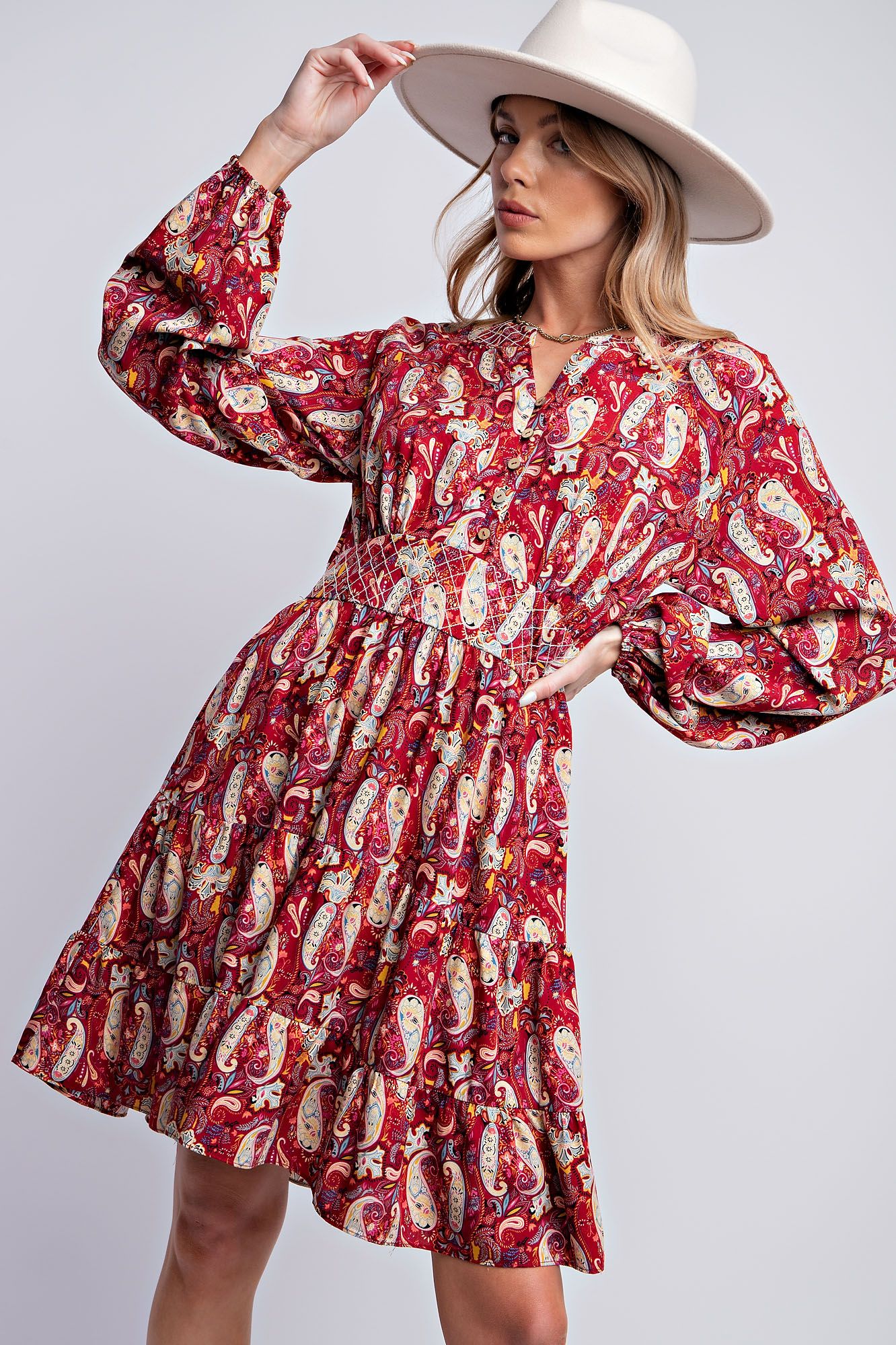 Easel Paisley Printed Challis Dress