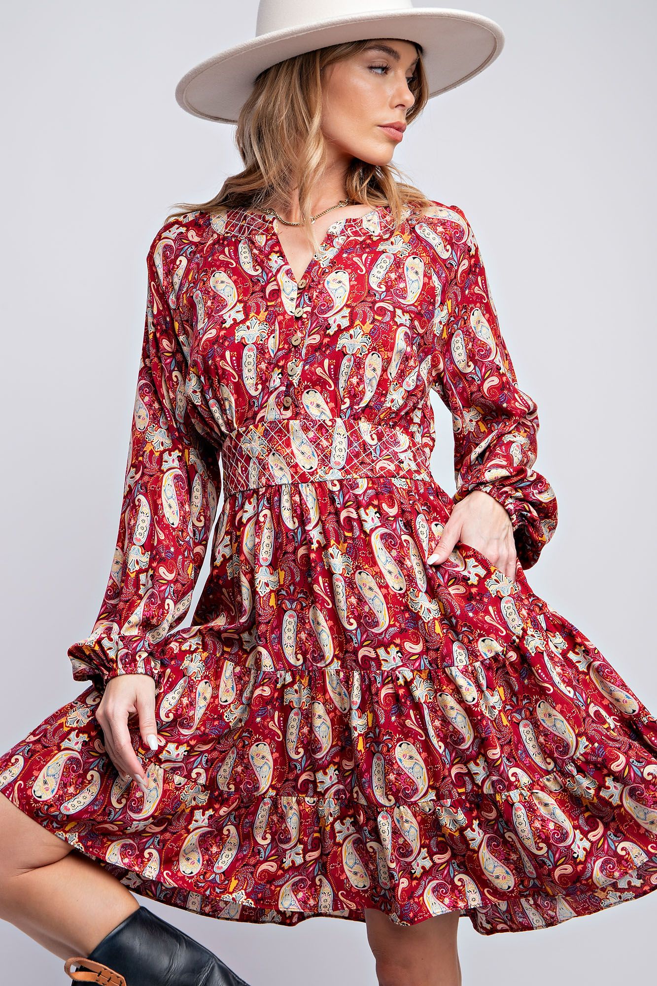 Easel Paisley Printed Challis Dress