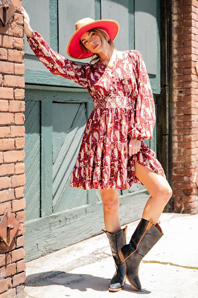 Easel Paisley Printed Challis Dress
