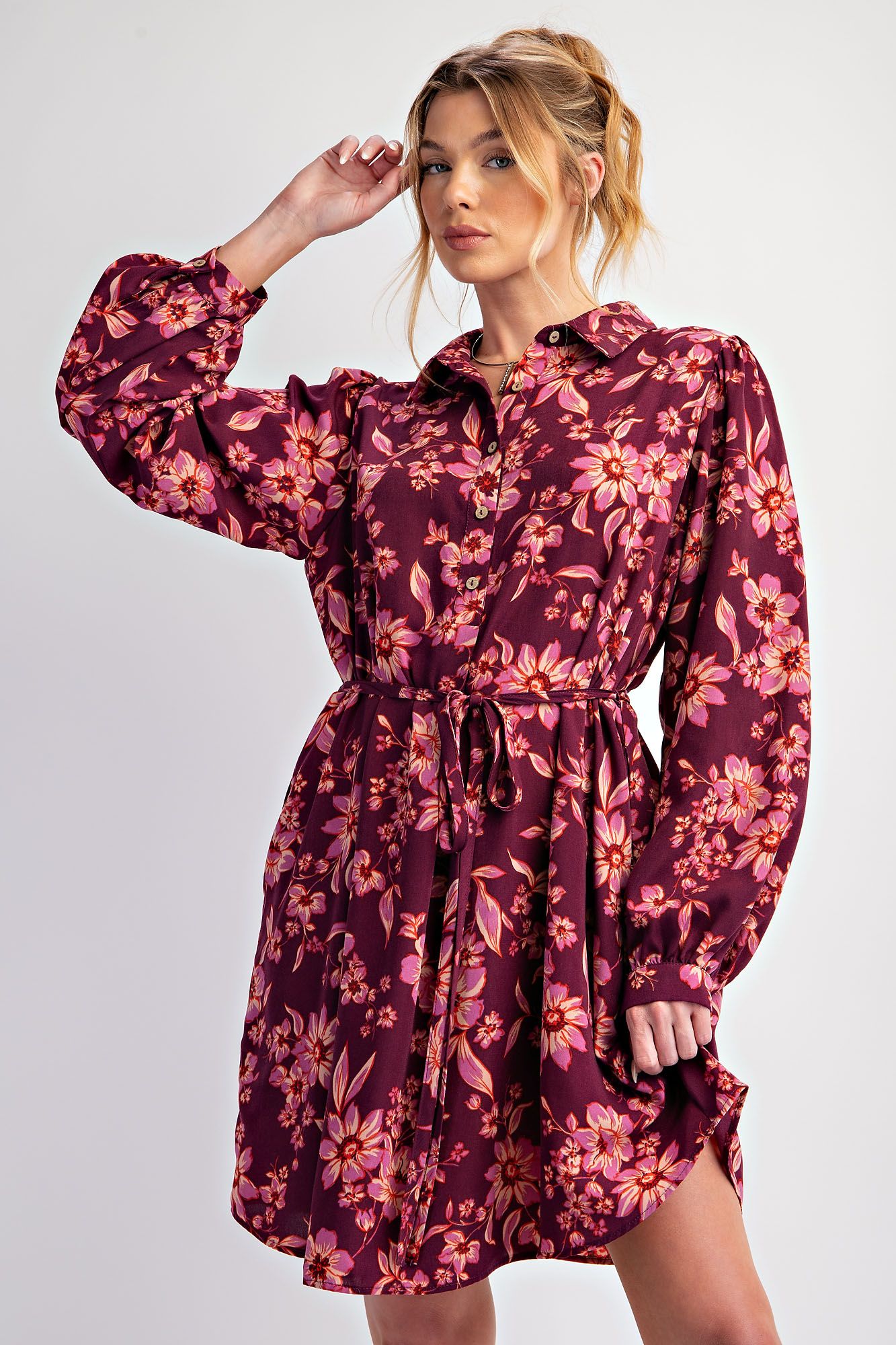 Easel Sophia Woven Button Front Dress