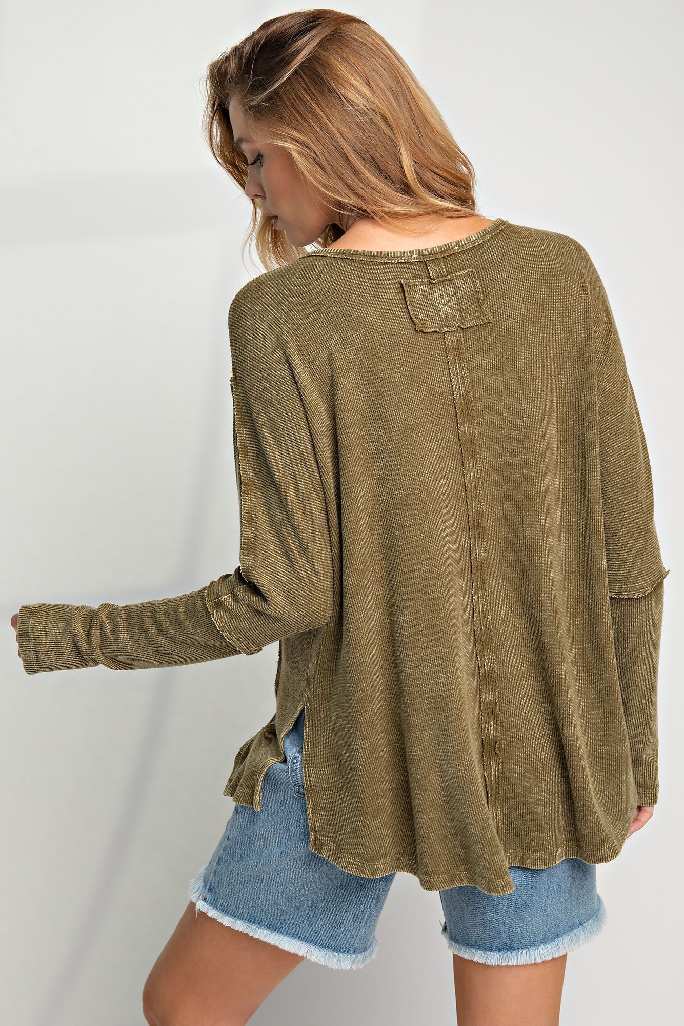 Easel Mineral Washed Rayon Rib Knit Top