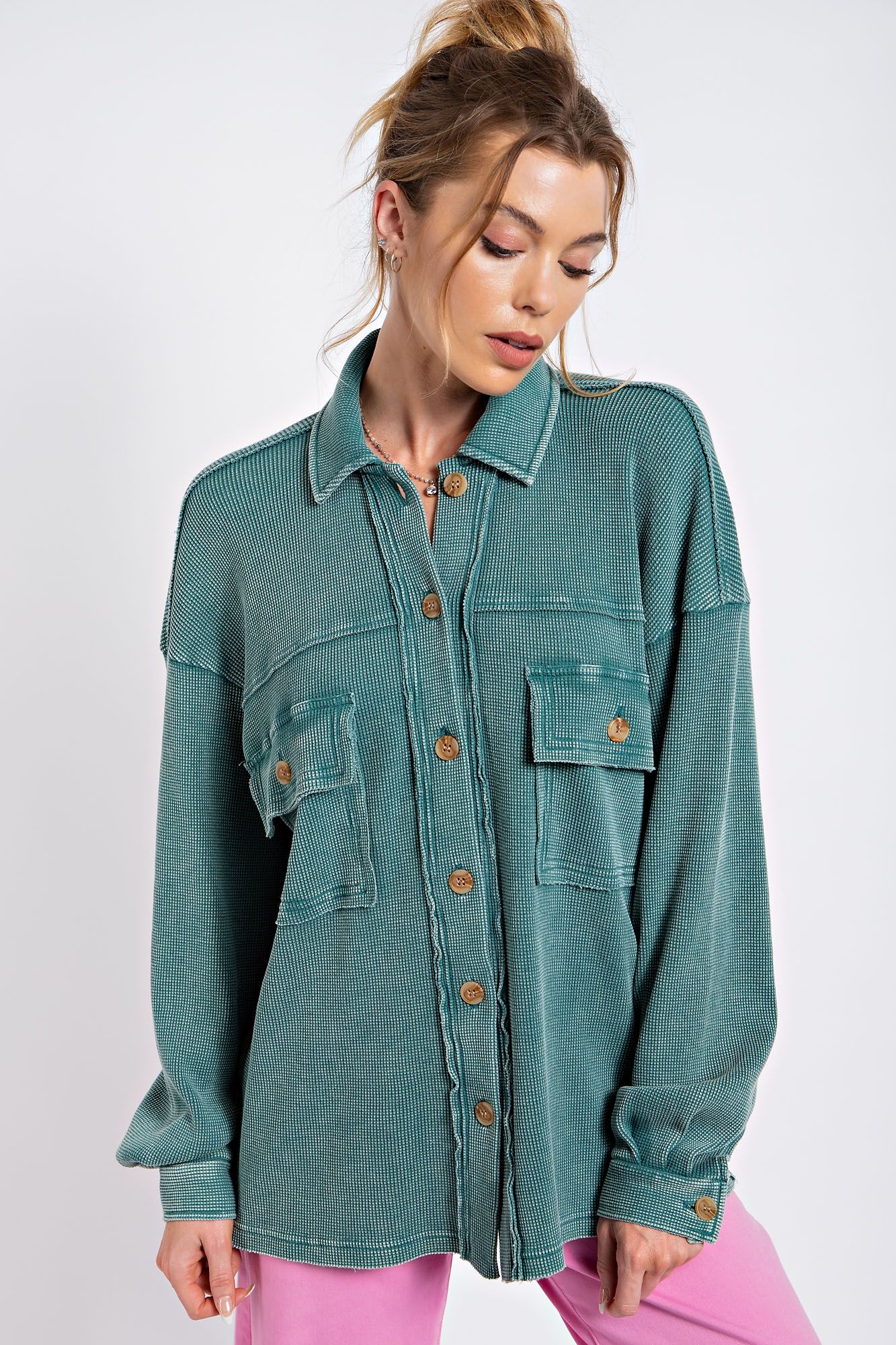 Easel Washed Thermal Knit Top