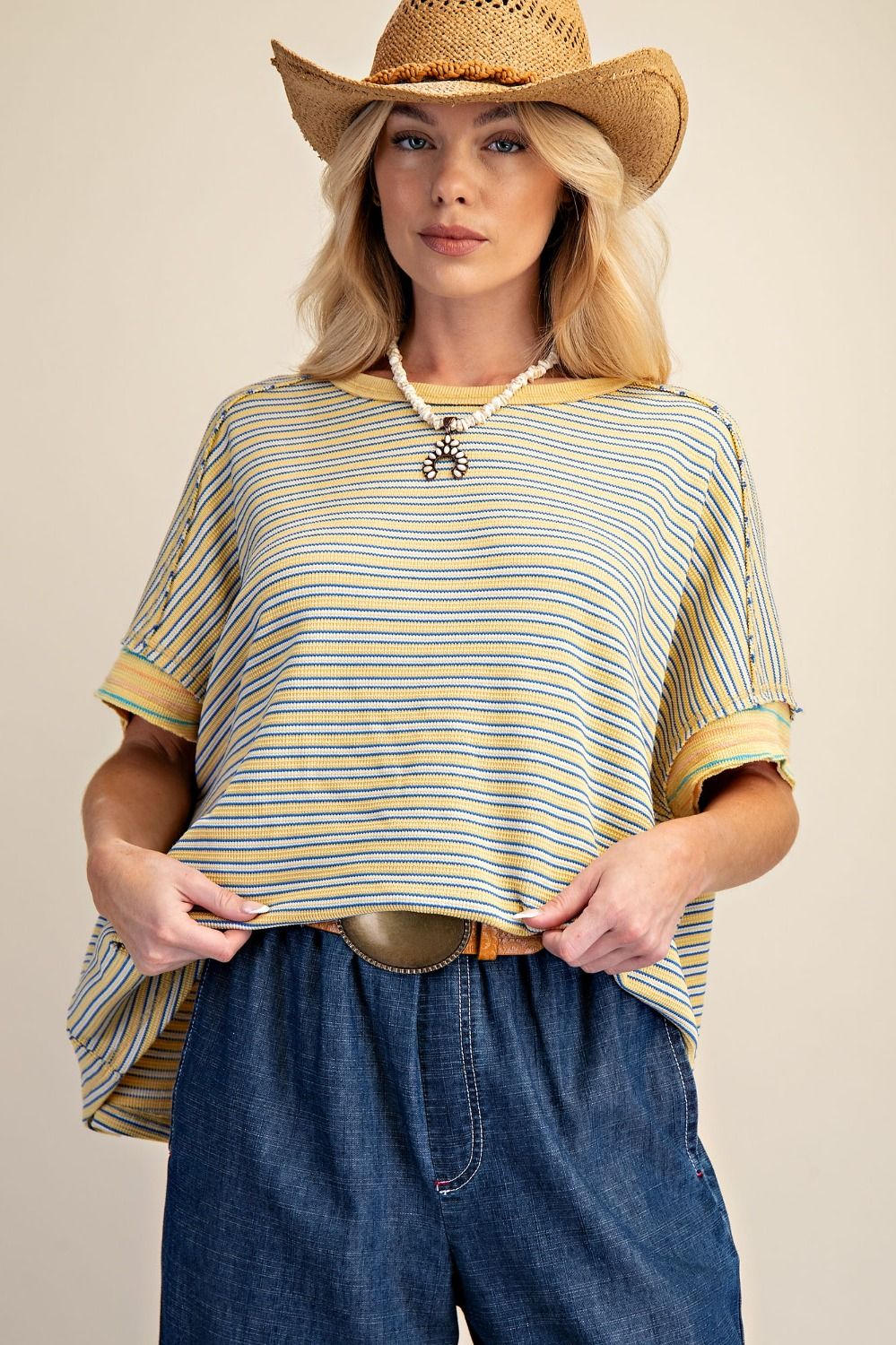 Easel Stripe Washed Thermal Top