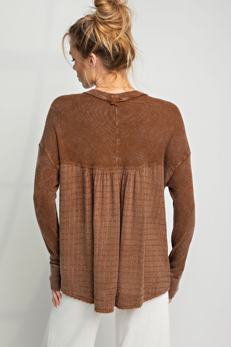 Easel Mineral Washed Thermal Henley Knit Top