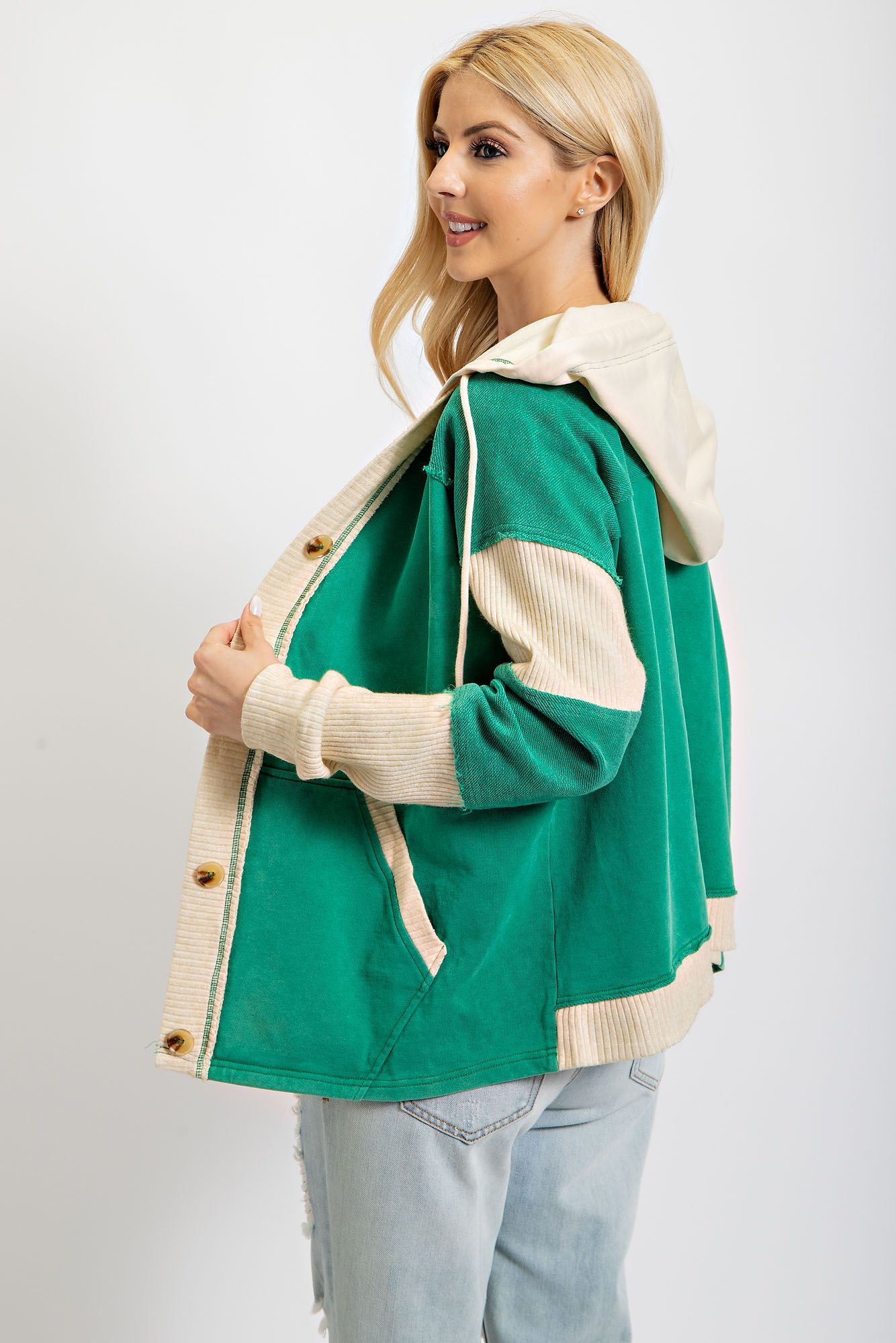 Easel Button Down Terry Knit Cardigan