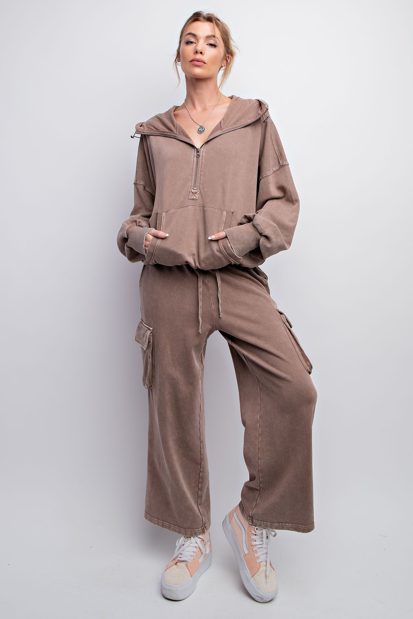 Easel Mineral Washed Zip Up Mocha
