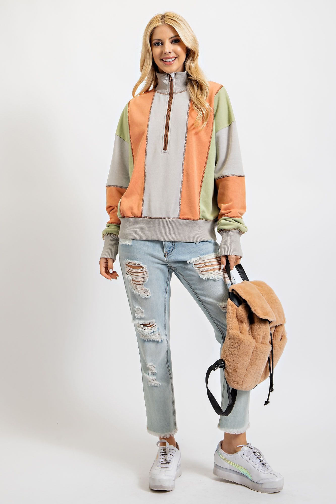 Easel Color Block Terry Knit