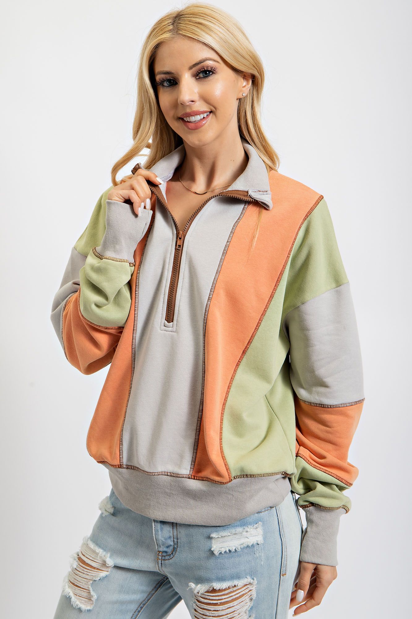 Easel Color Block Terry Knit