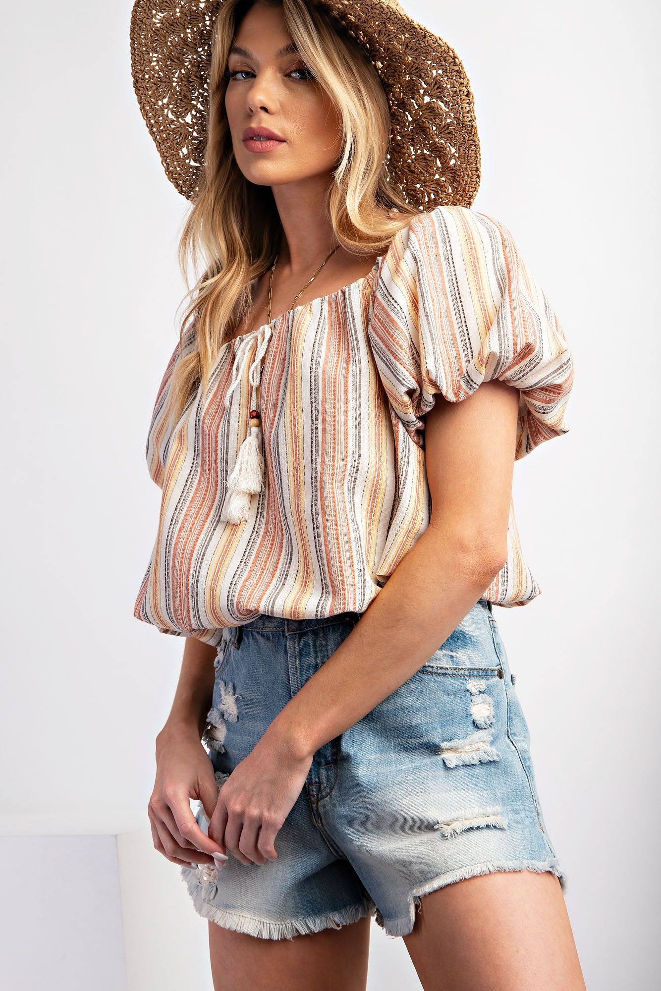 Easel Puff Sleeve Crop Top